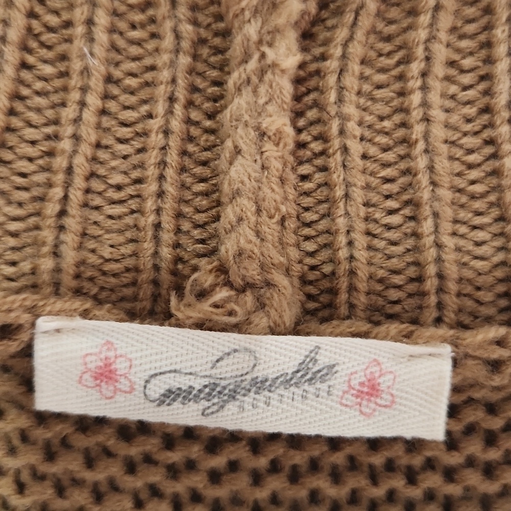 Magnolia Sweater Womens Size L Carmel Tan Fuzzies Crochet - Picture 4 of 11